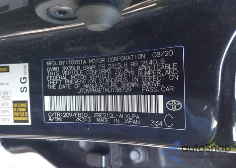 2021 Toyota Corolla Le from USA, damaged, VIN JTDVPMAE1MJ138729